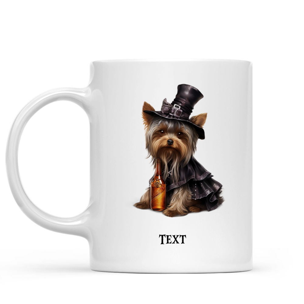 Halloween Dog Mug - Sassy Yorkshire Terrier Witch Drinking Whiskey Halloween Dog - Mug_1