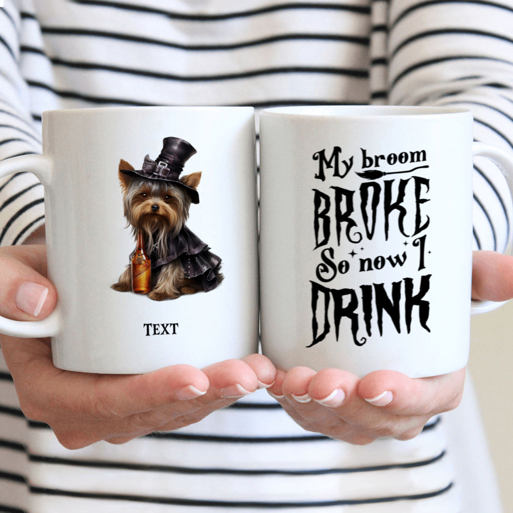 Halloween Dog Mug - Sassy Yorkshire Terrier Witch Drinking Whiskey Halloween Dog - Mug