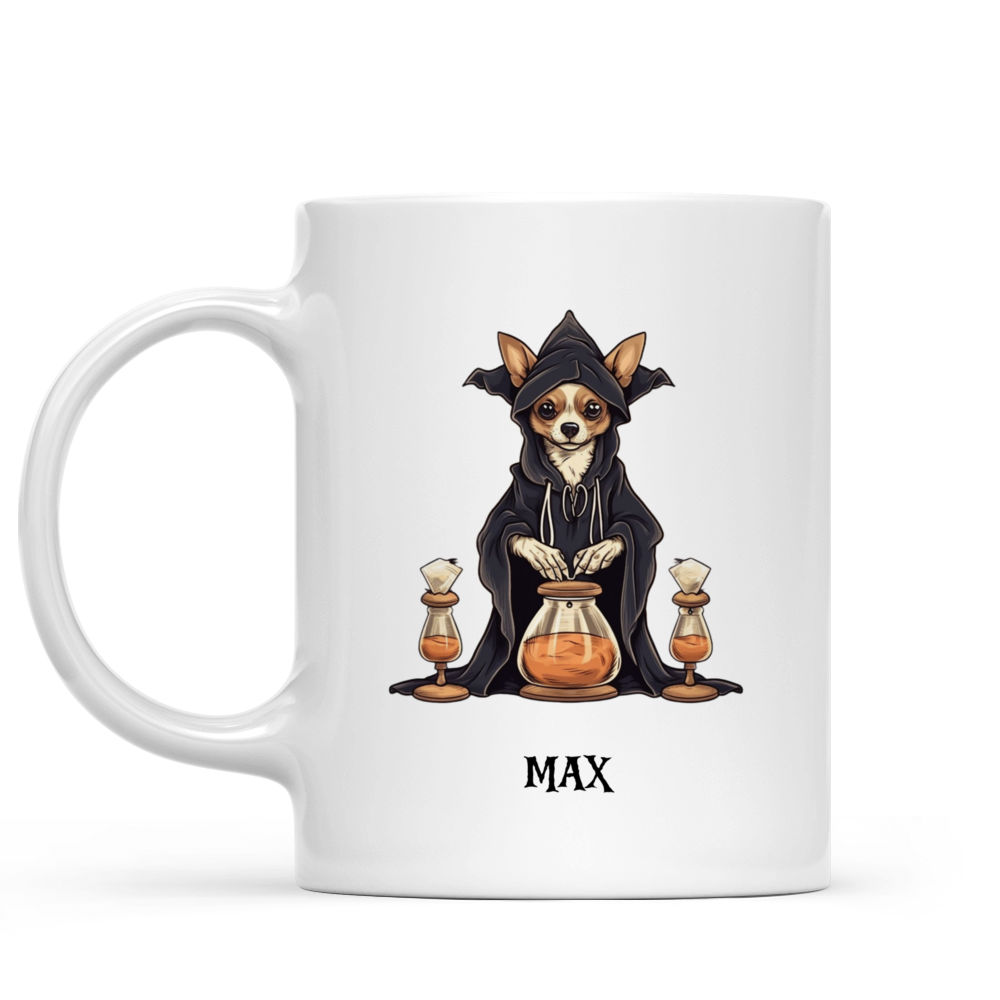 Halloween Dog Mug - Grim Reaper Chihuahua Dog Halloween Hourglass Retro Tarot Card - Mug_1