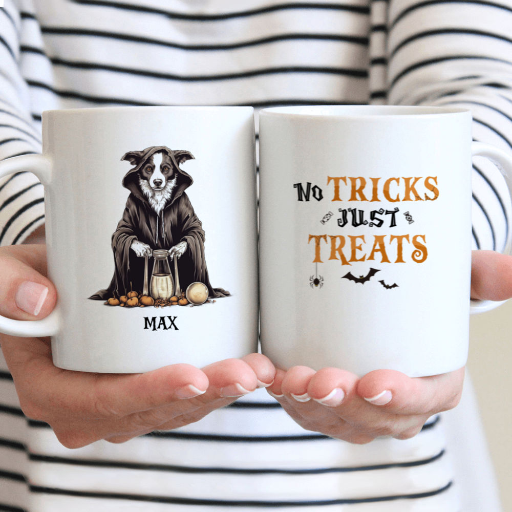 Halloween Dog Mug - Retro Halloween Border Collie Dog in Grim Reaper Costume and Hourglass - Mug