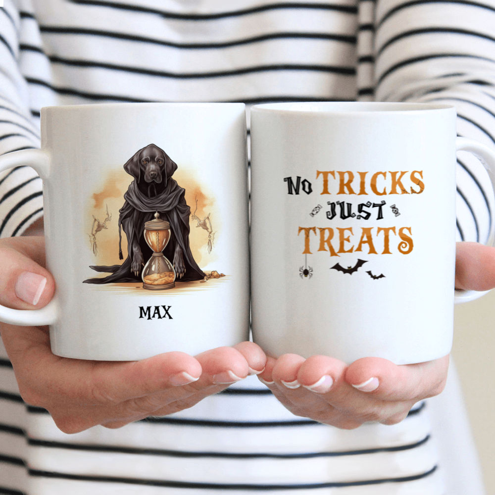 Personalized Mug - Halloween Dog Mug - Labrador Retriever Grim Reaper Dog with Hourglass