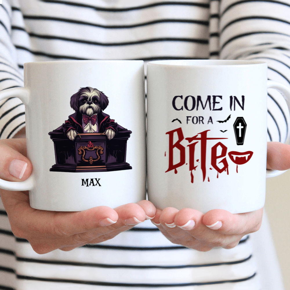 Halloween Dog Mug - Dracula Shih Tzu Dog on Vampire Coffin - Mug