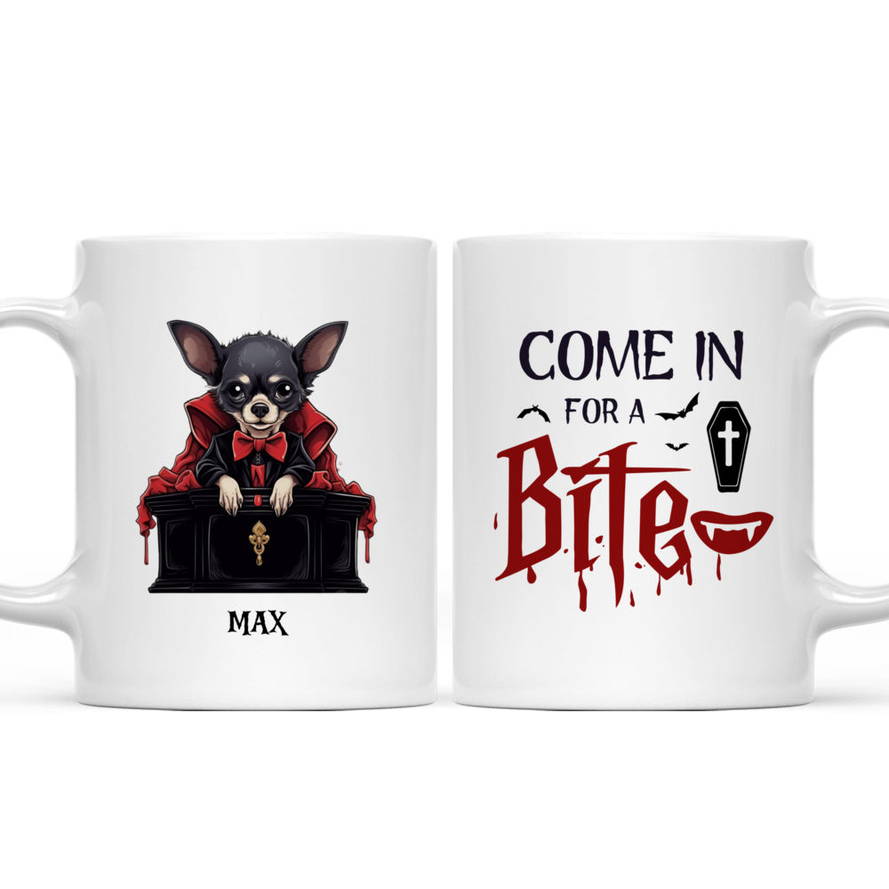 Personalized Mug - Halloween Dog Mug - Chihuahua Dog Dracula Vampire in Coffin Mug_3