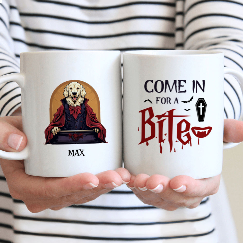 Halloween Dog Mug - Golden Retriever Dracula Vampire in Coffin - Mug