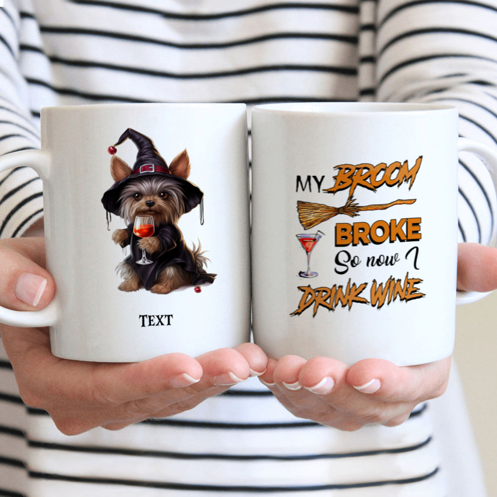 Halloween Dog Mug - Sassy Yorkshire Terrier Witch Drinking Dog Mug Halloween Costume - Mug