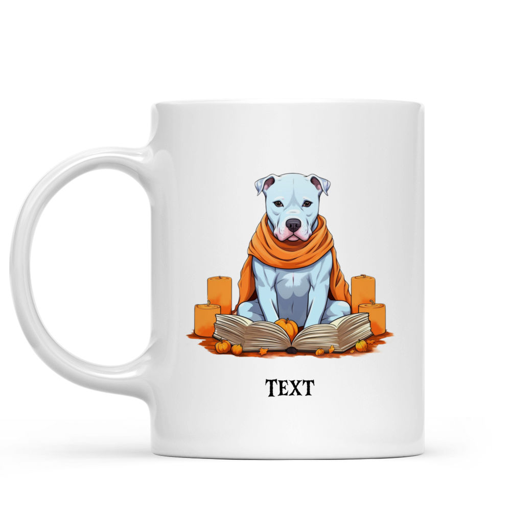 Halloween Dog Mug - Pitbull Dog Halloween Ghost Costume Book Pumpkins Mug - Mug_1