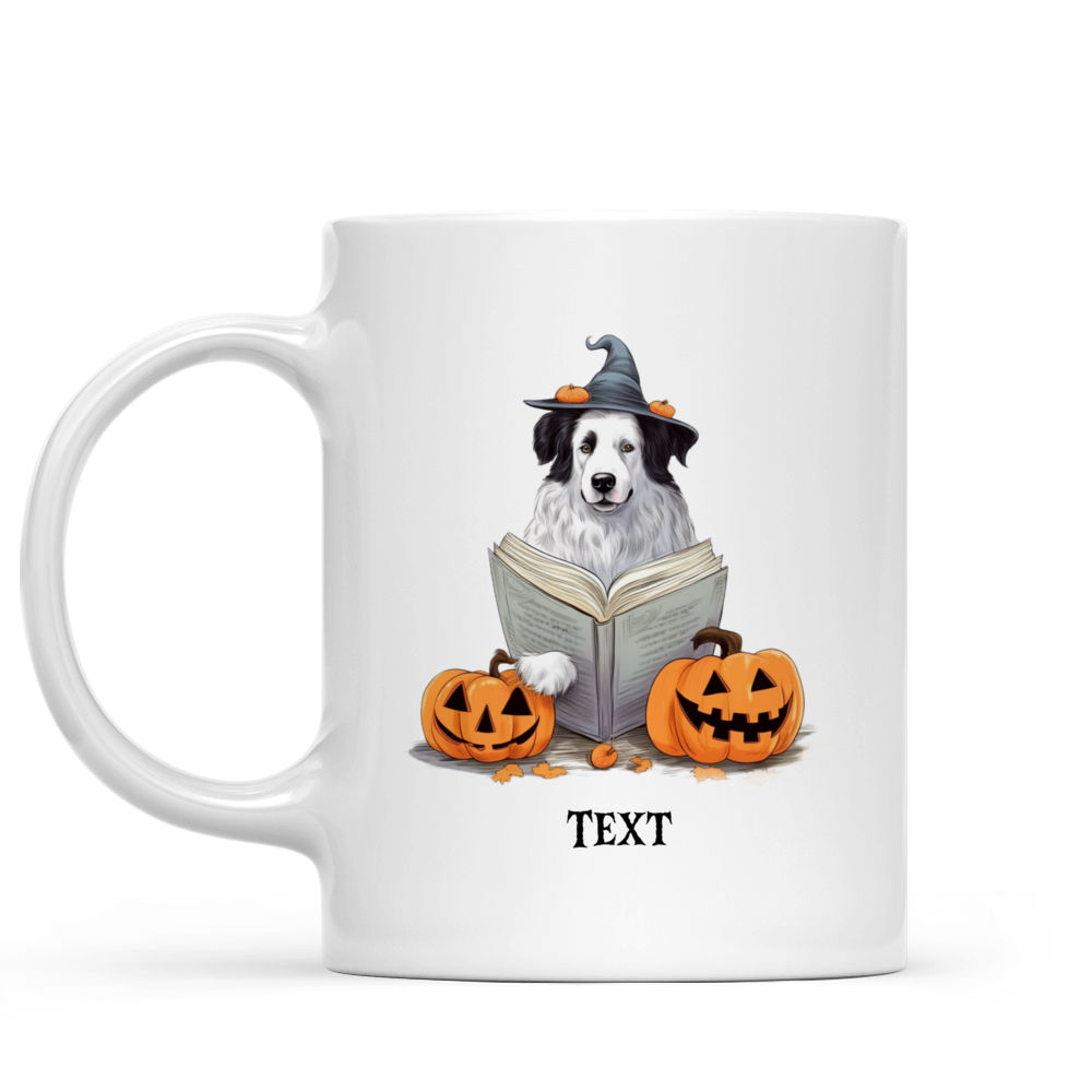 Halloween Dog Mug - Border Collie Dog Halloween Ghost Costume Book Reading Pumpkins - Mug_1