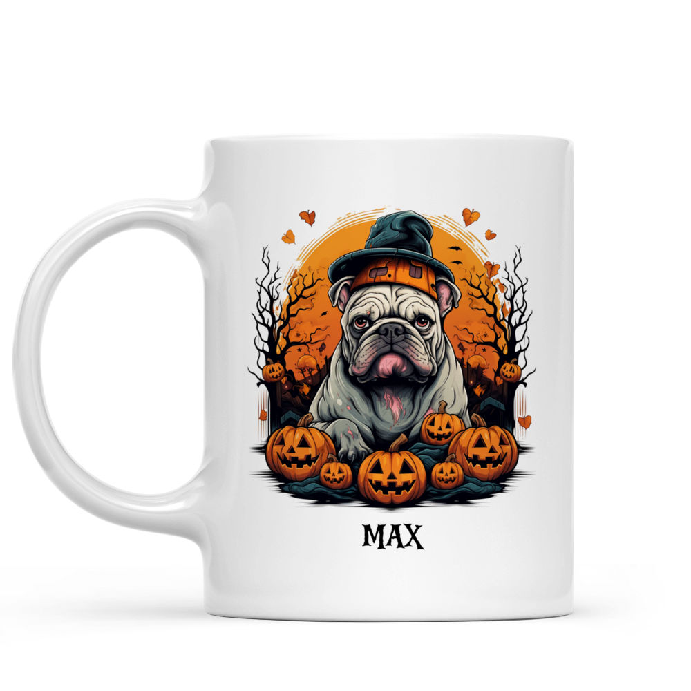 Halloween Dog Mug - Halloween Bulldog with Patterned Pumpkins - Mug_1