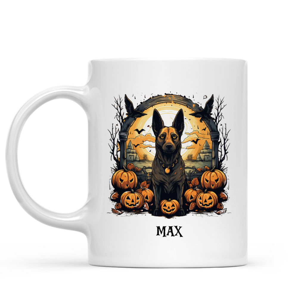 Personalized Mug - Halloween Dog Mug - Halloween German Shepherd Dog with Patterned Pumpkins_1