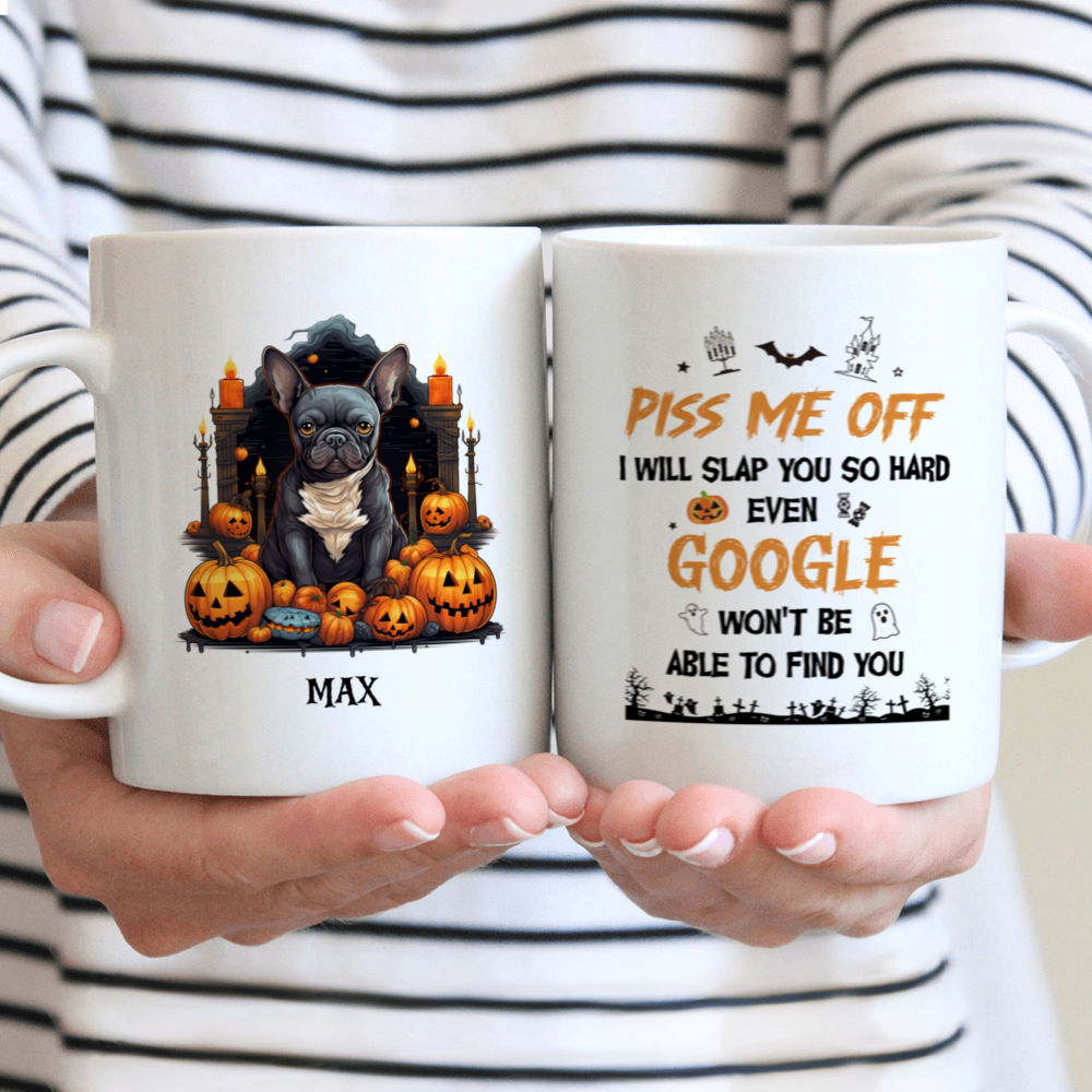 Halloween Dog Mug - Halloween French Bulldog Dog with Patterned Pumpkins - Mug