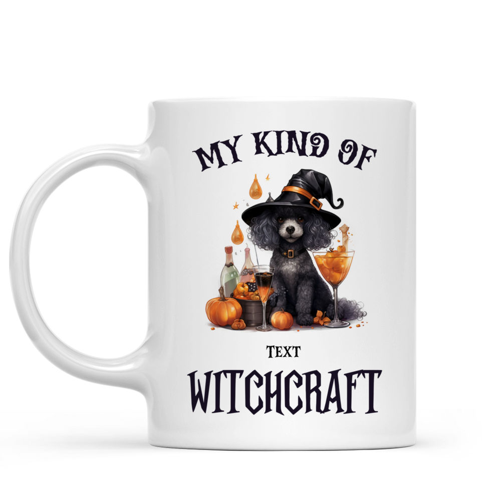 Personalized Mug - Halloween Dog Mug - Sassy Poodle Dog in Halloween Witch Costume Drinking Cocktail_1