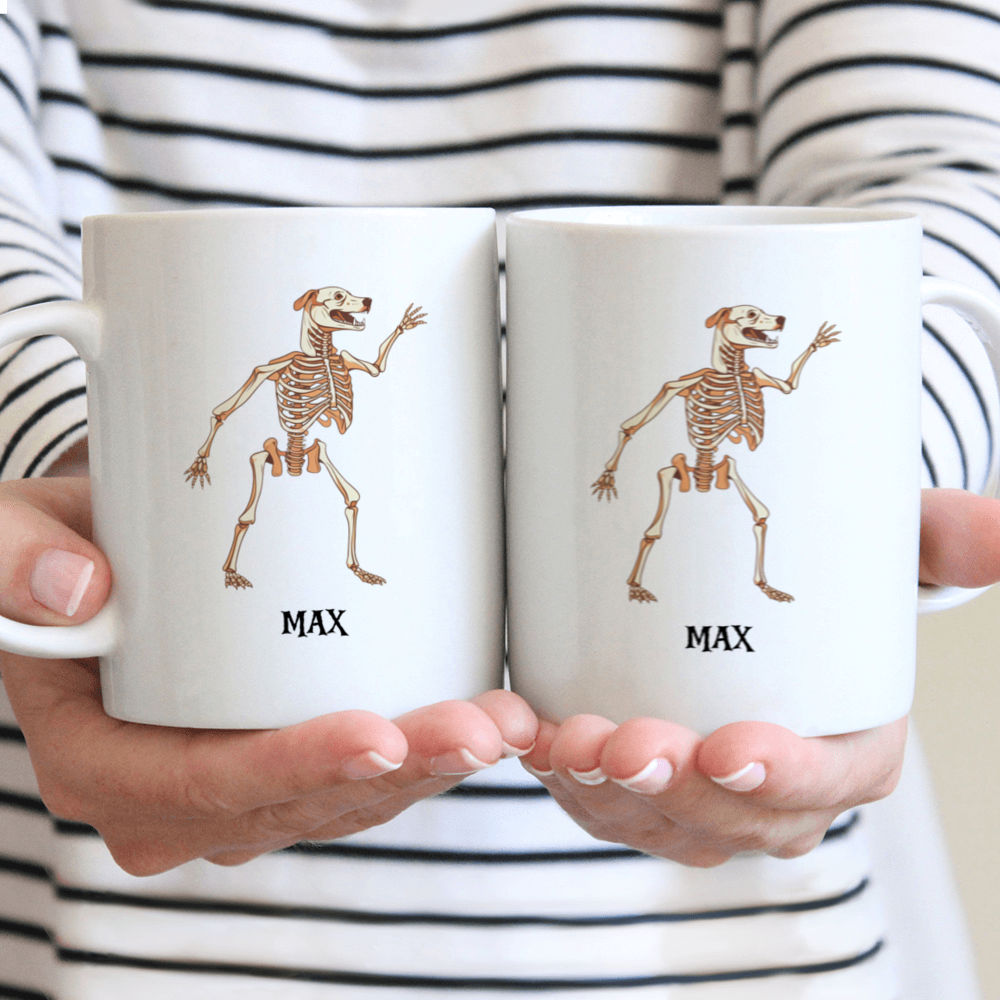 Set of 2 White Ceramic Dancing Skeletons 20-ounce Coffee Mugs