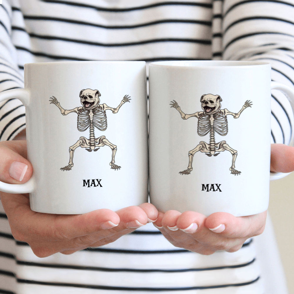 Halloween Dog Mug - Minimal Bulldog Skeleton Dancing Halloween Mug - Mug