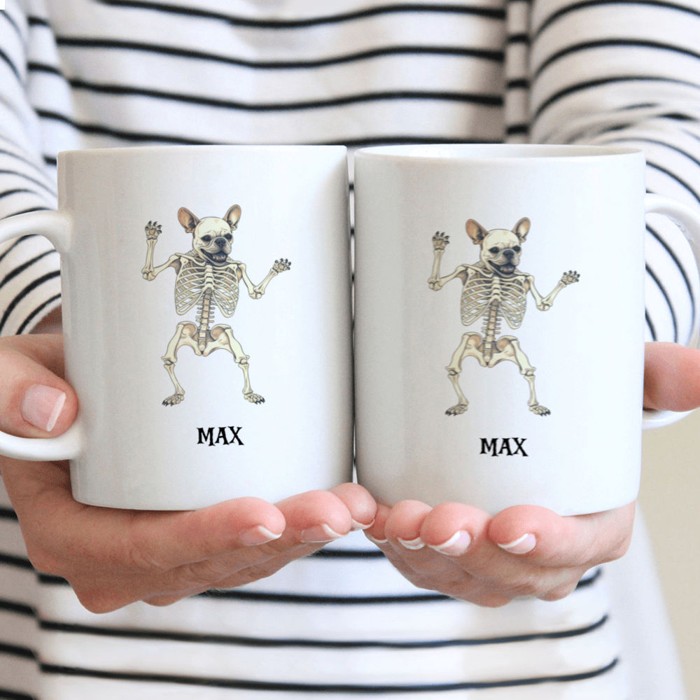 Halloween Dog Mug - Minimal French Bulldog Skeleton Dancing Halloween Mug - Mug