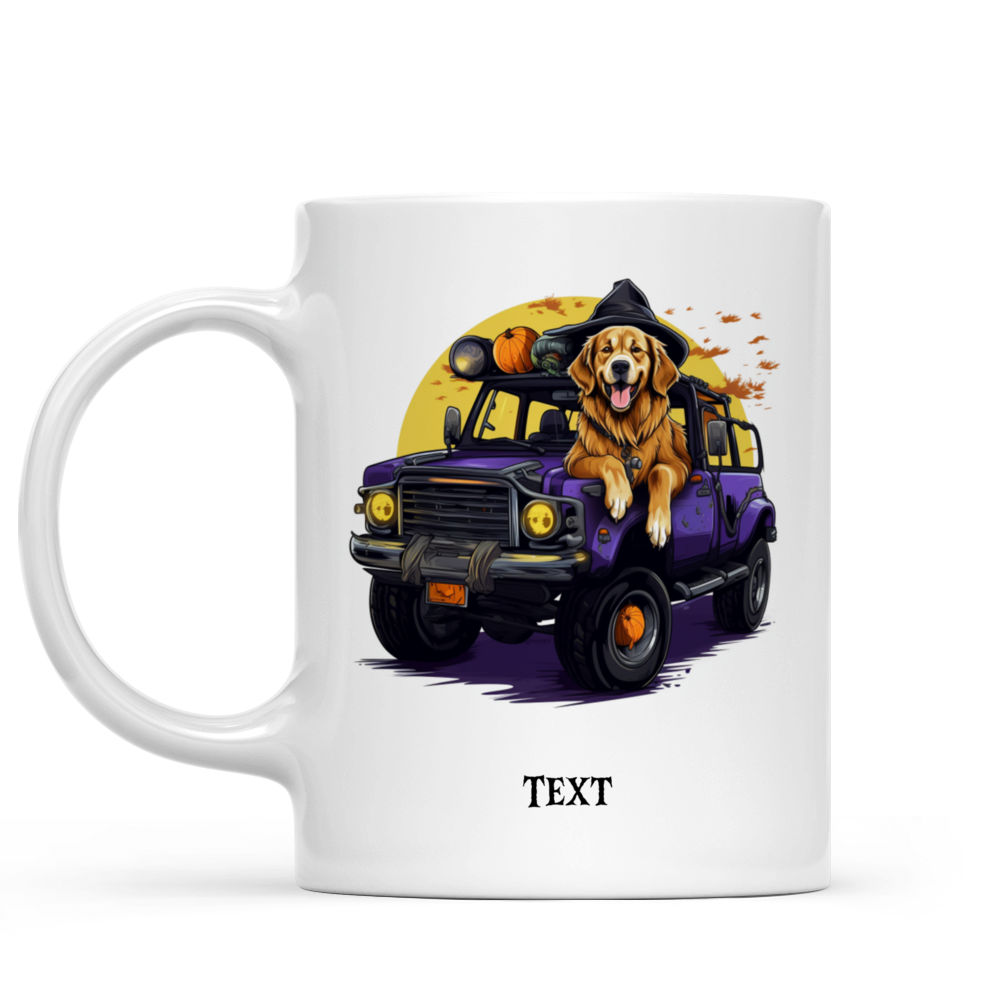 Halloween Dog Mug - Fictional Border Collie Dog Halloween Witch Costume Jeep Car Cartoon - Mug_1