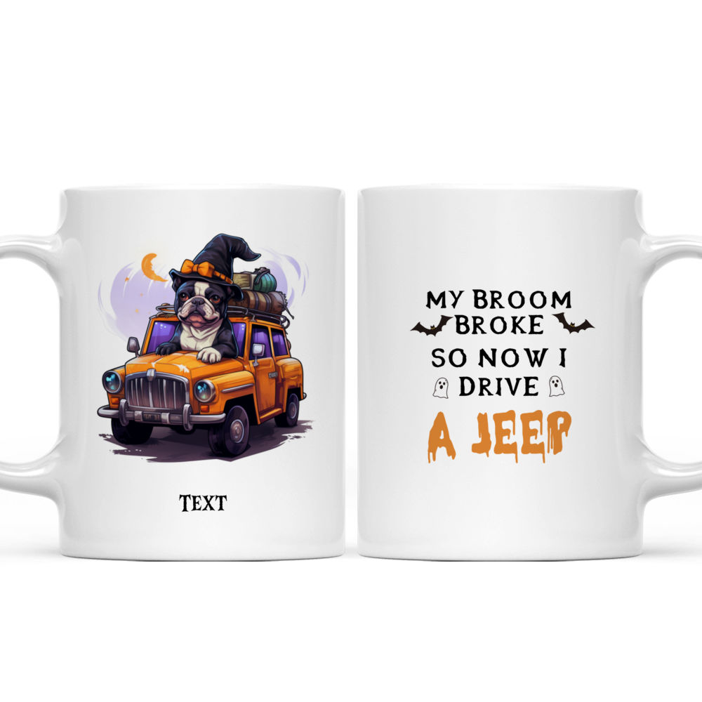 Halloween Dog Mug - Fictional French Bulldog Dog Halloween Witch Costume Jeep Car Cartoon - Mug_3