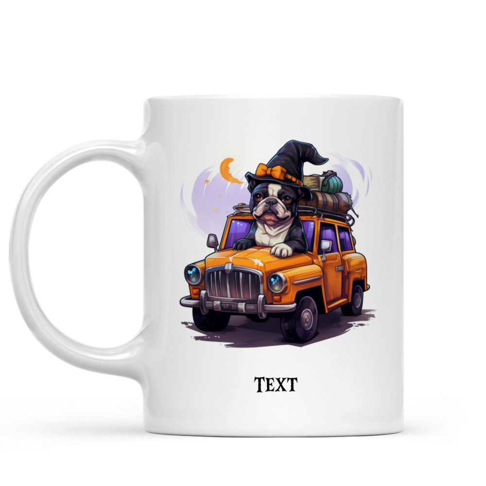 Halloween Dog Mug - Fictional French Bulldog Dog Halloween Witch Costume Jeep Car Cartoon - Mug_1