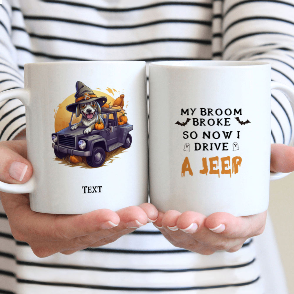 Halloween Dog Mug - Fictional Labrador Retriever Dog Halloween Witch Costume Jeep Car Cartoon - Mug