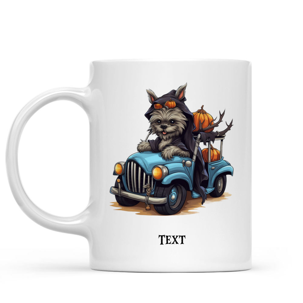 Halloween Dog Mug - Unreal Cartoon Yorkshire Terrier Dog Halloween Witch Costume Jeep Car - Mug_1