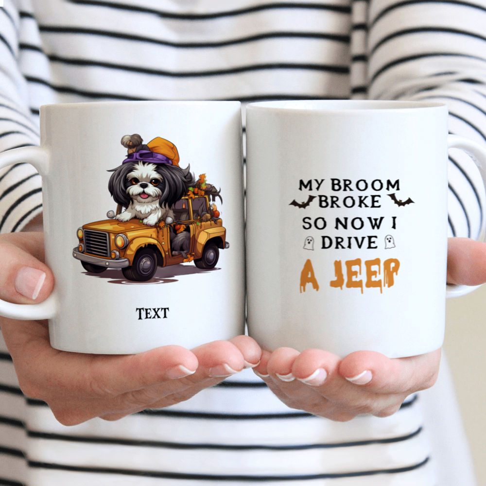 Halloween Dog Mug - Unreal Shih Tzu Dog Driving Jeep Car Halloween Cartoon - Mug