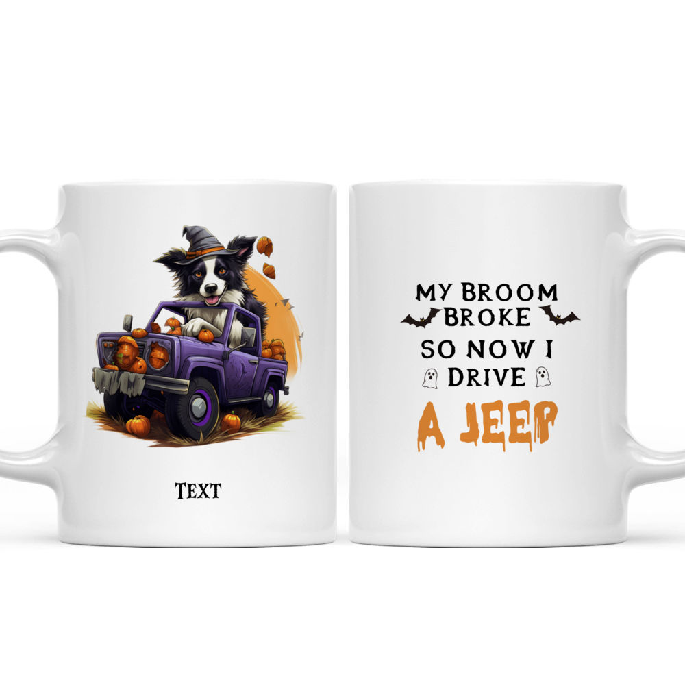 Halloween Dog Mug - Fictional Border Collie Dog Halloween Witch Costume Jeep Car Cartoon - Mug_3