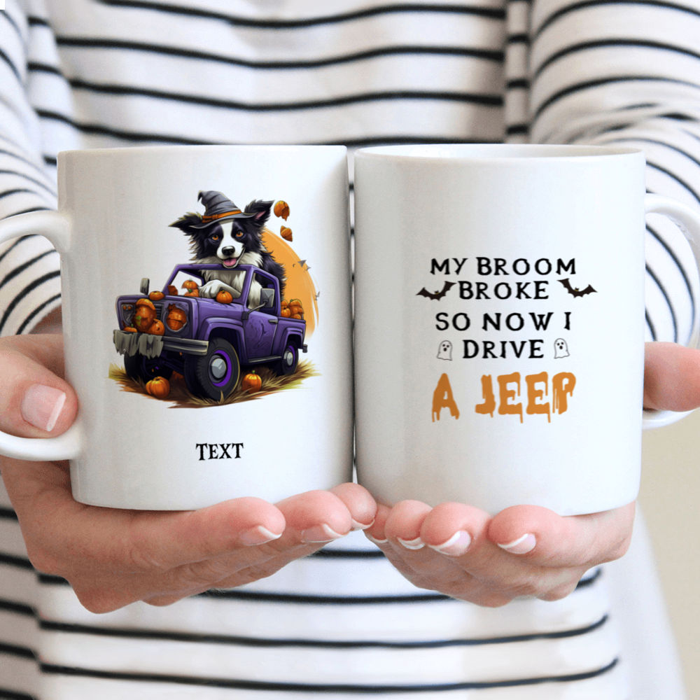 Halloween Dog Mug - Fictional Border Collie Dog Halloween Witch Costume Jeep Car Cartoon - Mug