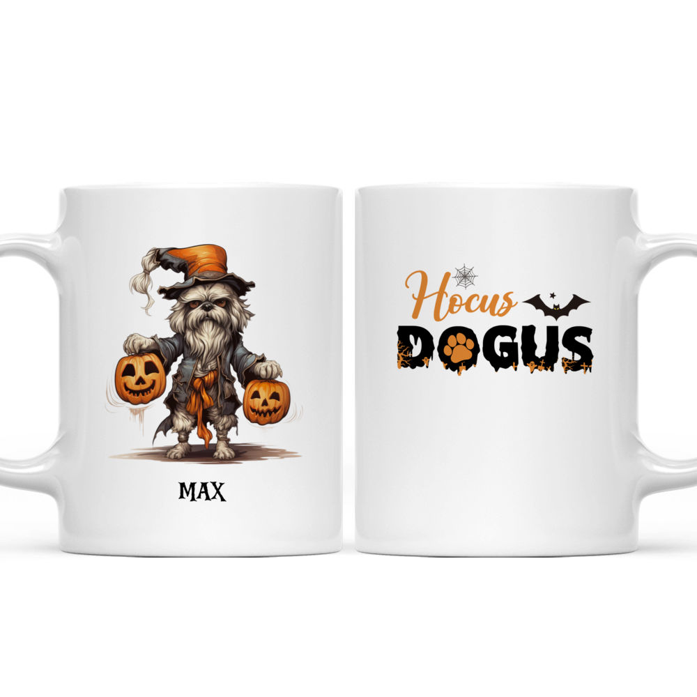 Personalized Mug - Halloween Dog Mug - Witch Shih Tzu Dog Walking with Pumpkins and Skeleton Skull_3