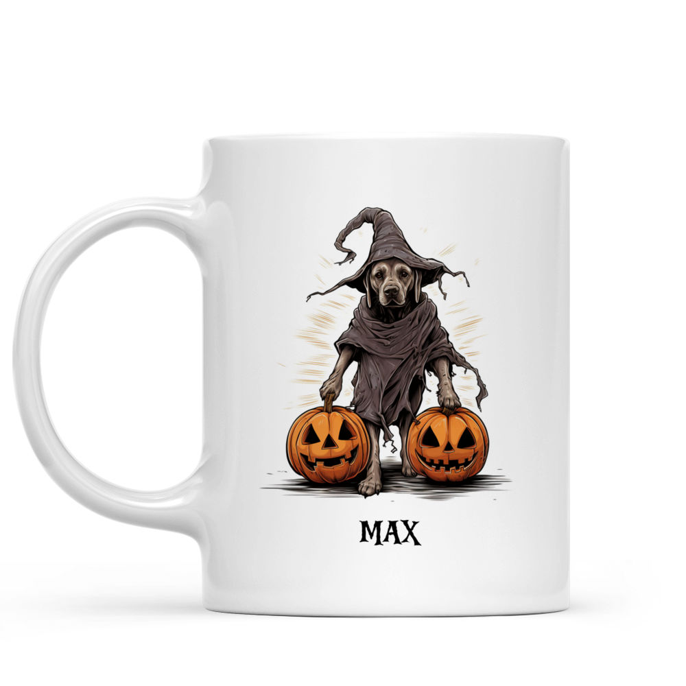 Halloween Dog Mug - Witch Labrador Retriever Dog Walking with Pumpkins and Skeleton Skull - Mug_1