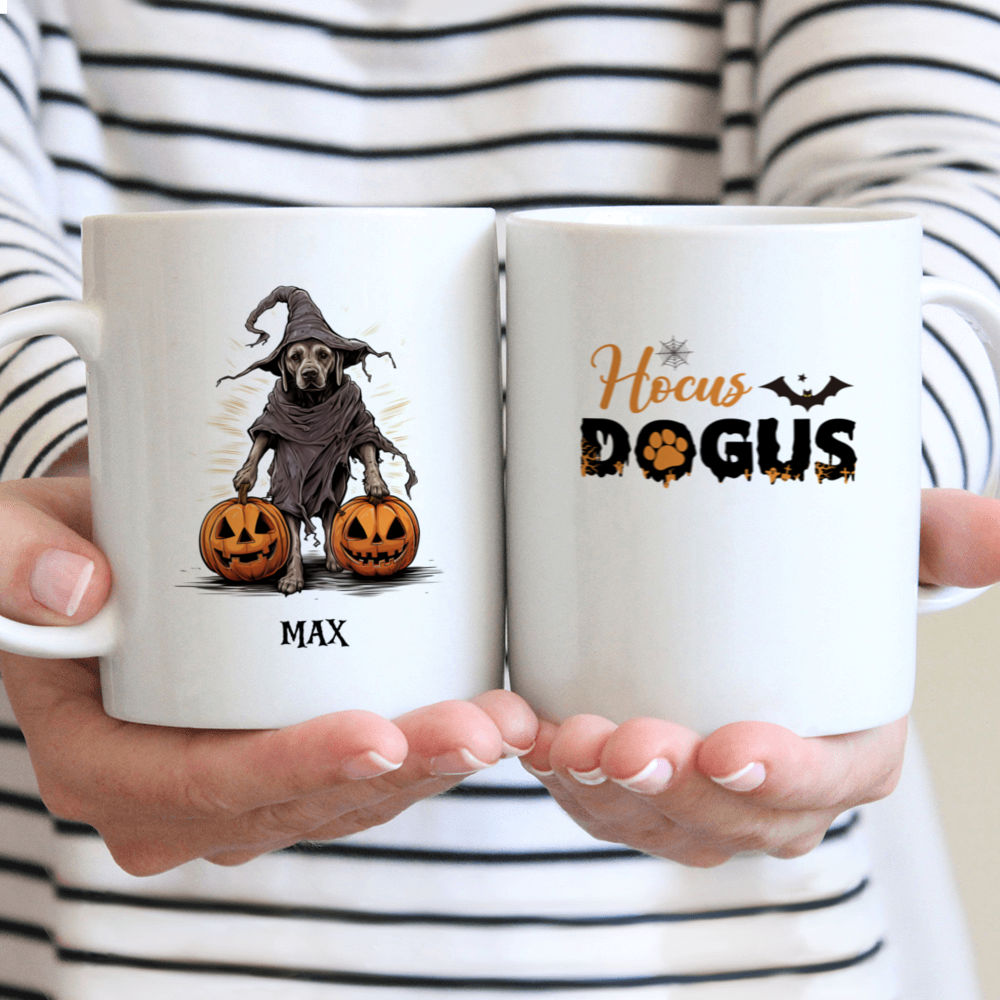 Halloween Dog Mug - Witch Labrador Retriever Dog Walking with Pumpkins and Skeleton Skull - Mug