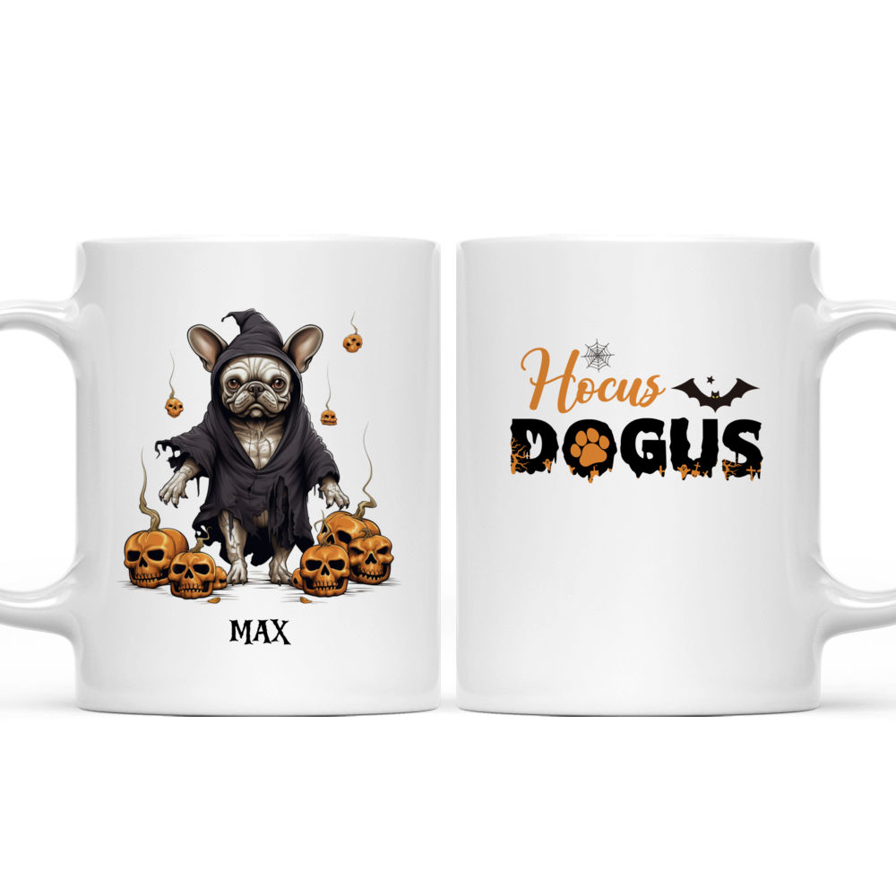 Halloween Dog Mug - Witch French Bulldog Dog Walking with Pumpkins and Skeleton Skull - Mug_3