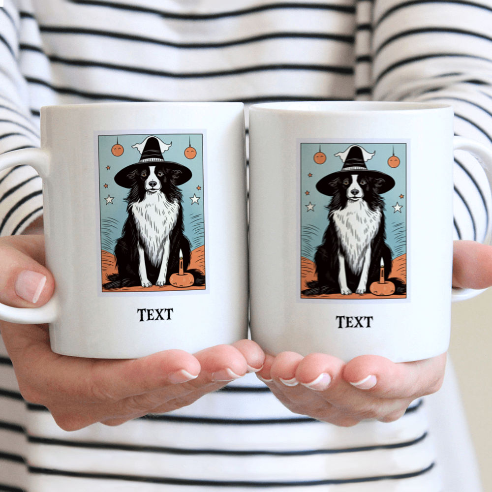Personalized Mug - Halloween Dog Mug - Magical Border Collie Witch Tarot Card Halloween Dog Mug