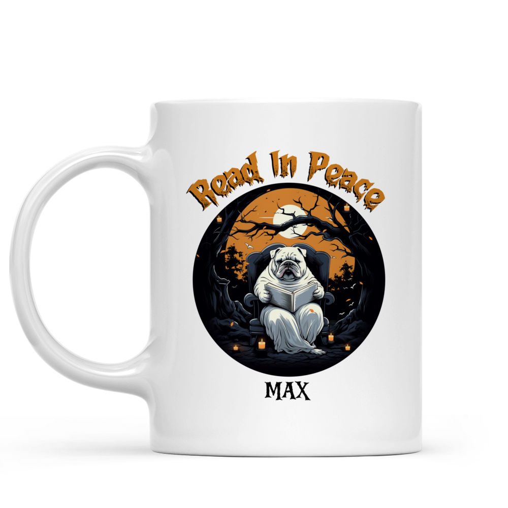 Halloween Dog Mug - Halloween Ghost Bulldog Dog Reading Book - Mug_1