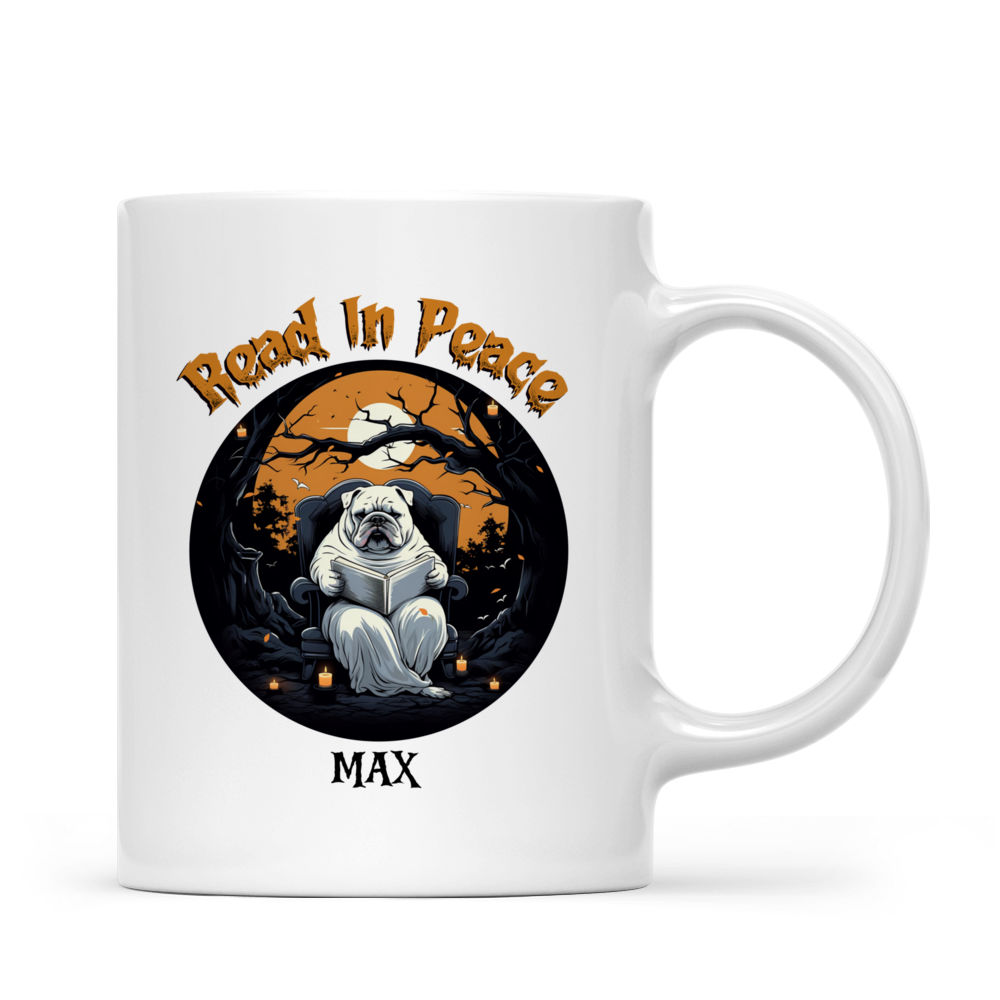 Halloween Dog Mug - Halloween Ghost Bulldog Dog Reading Book - Mug_2