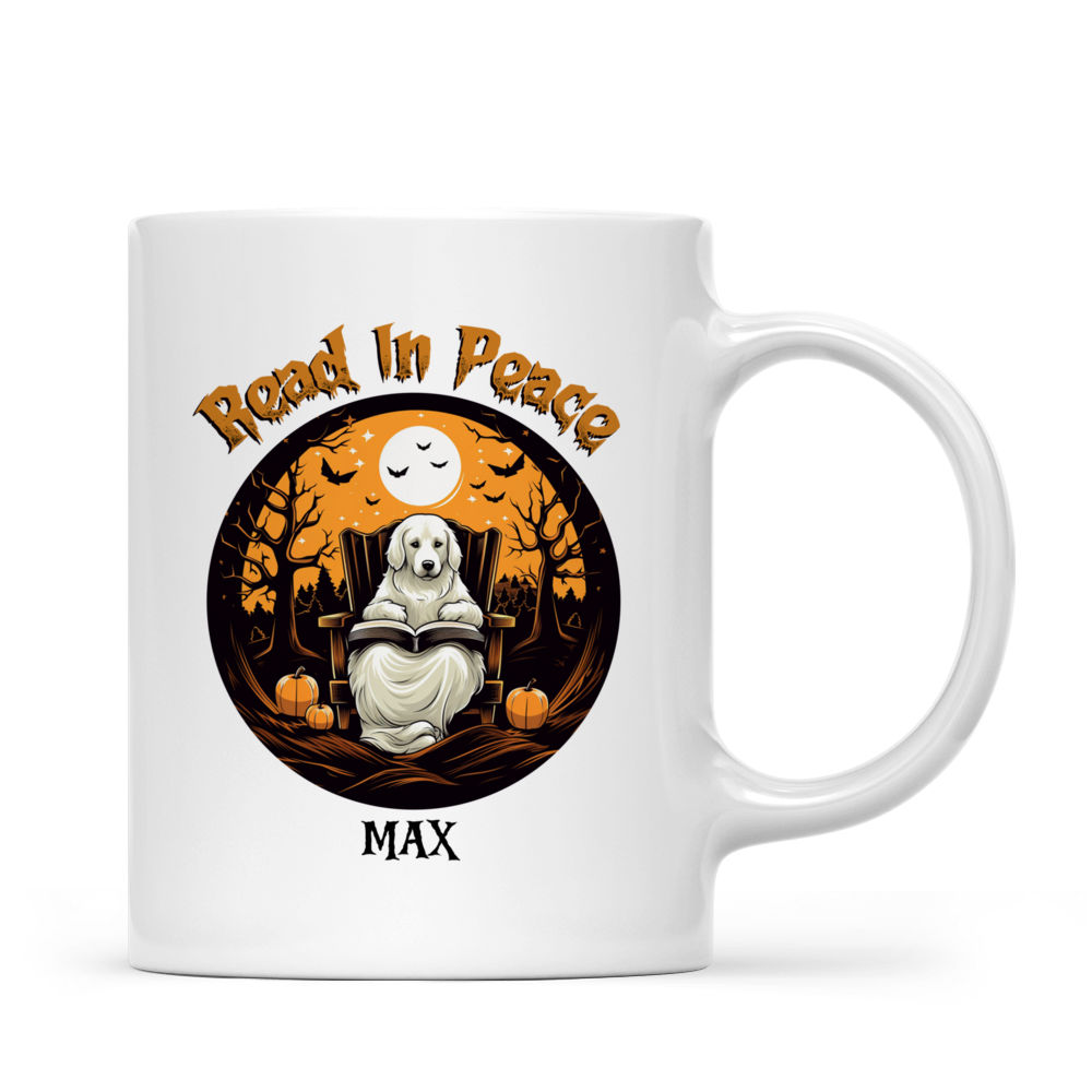 Personalized Mug - Halloween Dog Mug - Halloween Ghost Golden Retriever Dog Reading Book_2