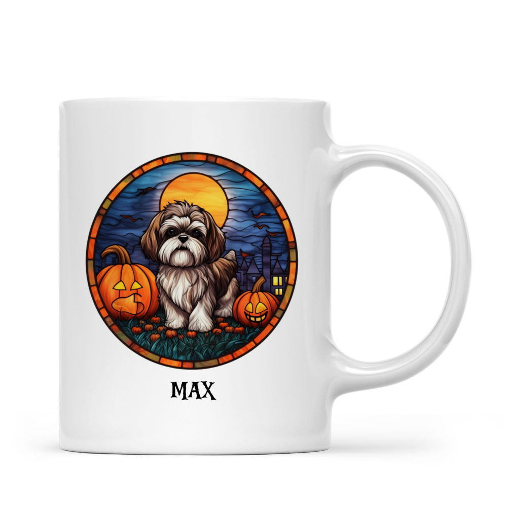 Halloween Dog Mug - Halloween Shih Tzu Dog with Pumpkins Running on Halloween Night Stained Glass Style - Mug_2