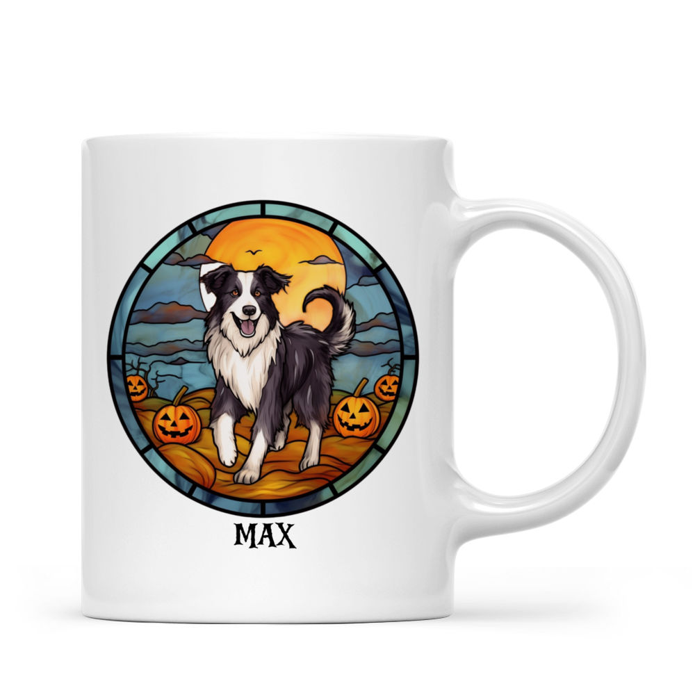 Personalized Mug - Halloween Dog Mug - Halloween Border Collie Dog Running Stained Glass Circle_2