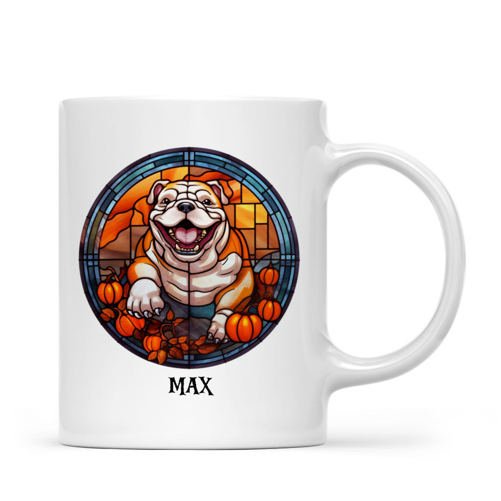 Halloween Dog Mug - Halloween Bulldog with Pumpkins Running on Halloween Night Stained Glass Style - Mug_2