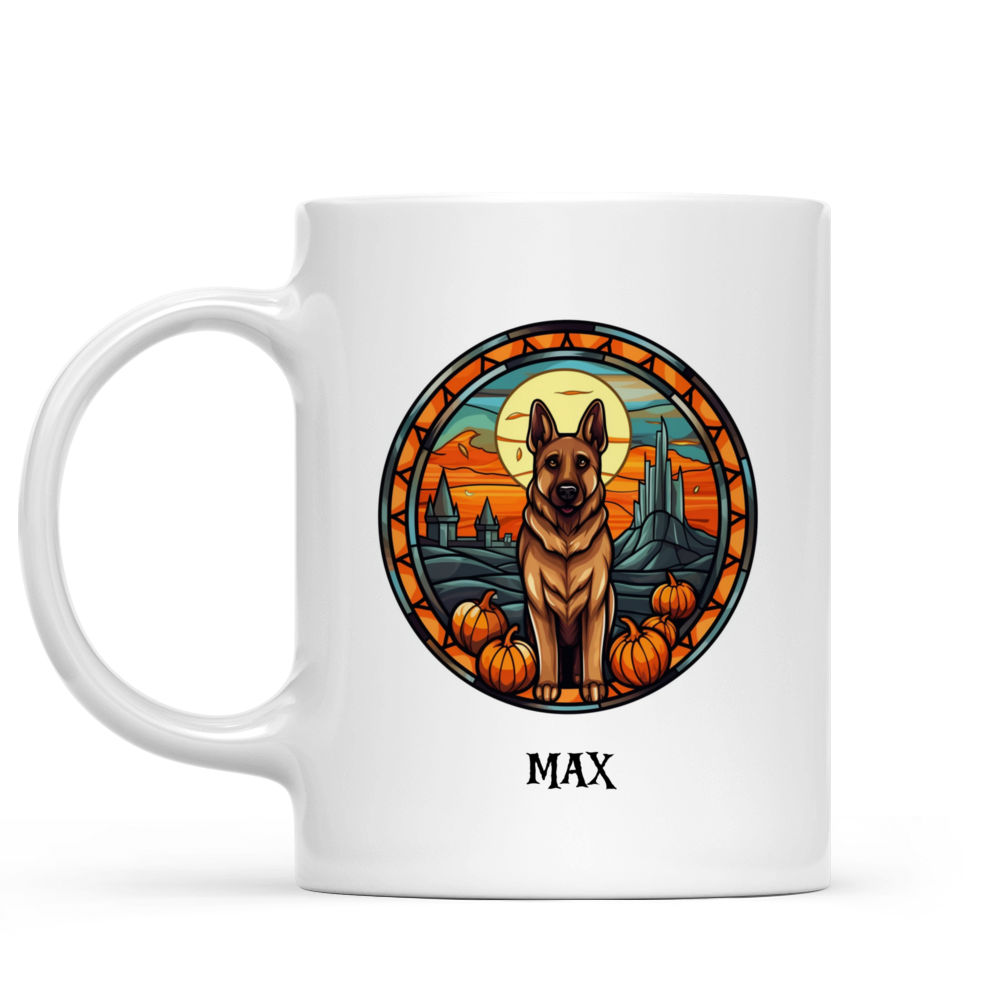 Halloween Dog Mug - Halloween German Shepherd Dog with Pumpkins Running on Halloween Night Stained Glass Style - Mug_1