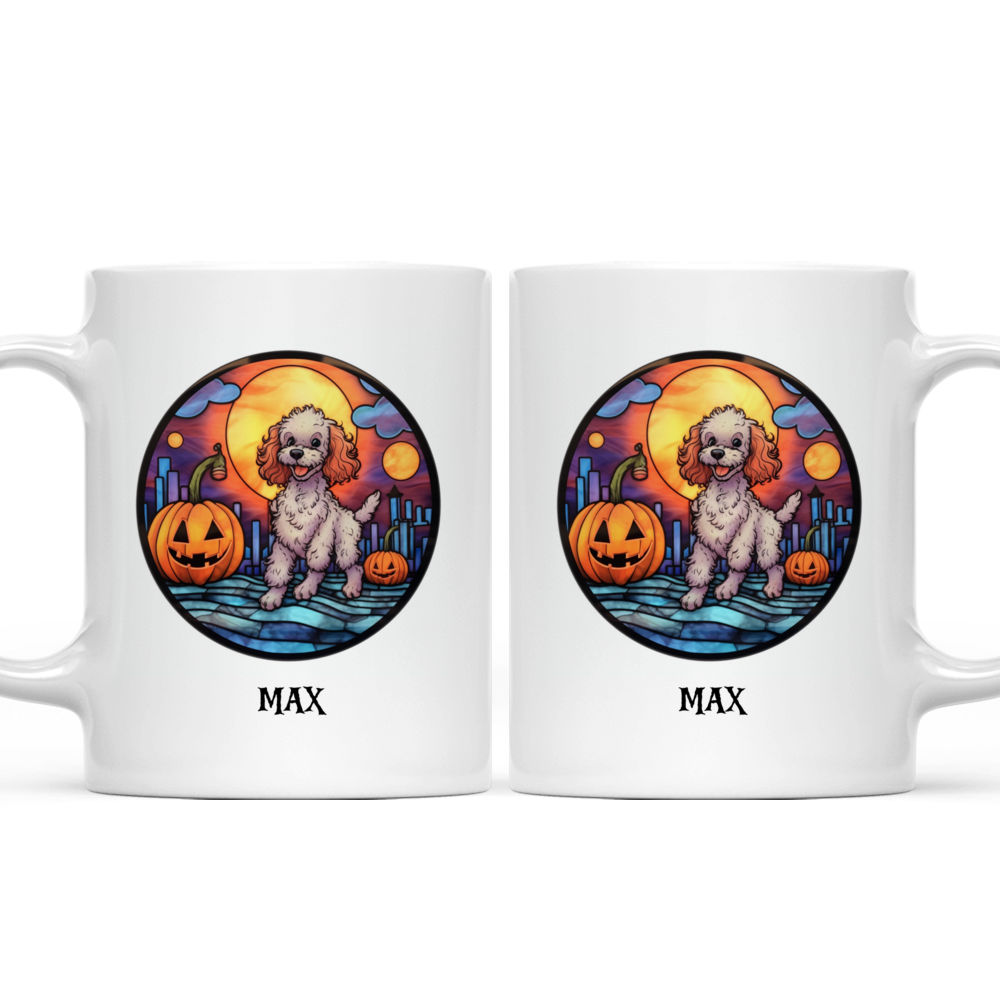 Halloween Dog Mug - Halloween Poodle Dog with Pumpkins Running on Halloween Night Stained Glass Style - Mug_3