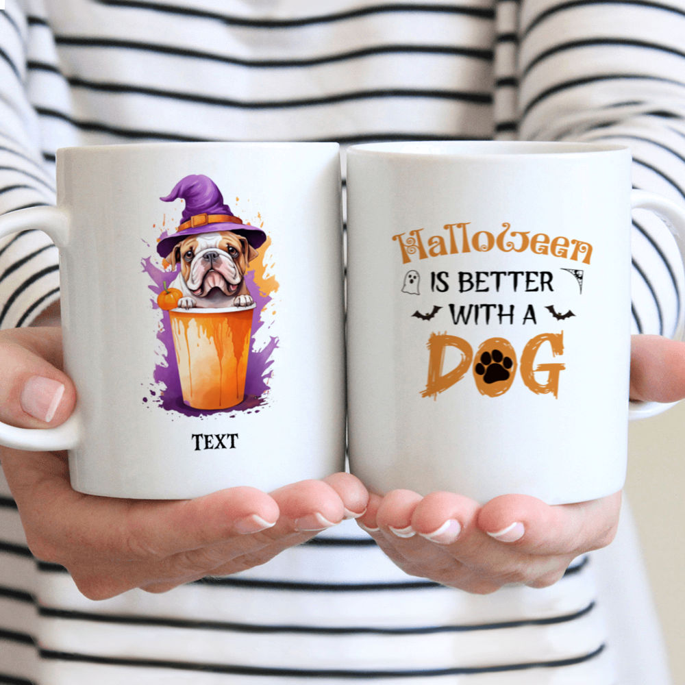 Halloween Dog Mug - Cute Bulldog Dog in Watercolor Splash Style Halloween Dog - Mug