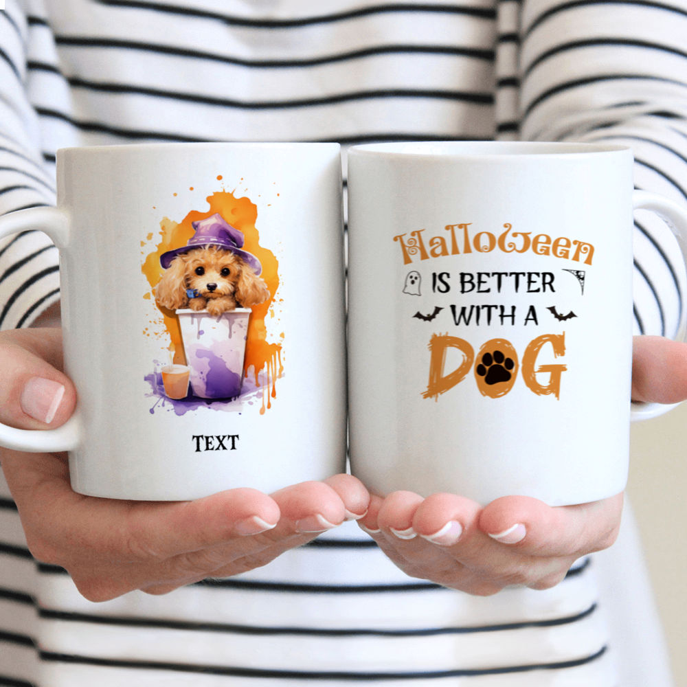 Halloween Dog Mug - Cute Poodle Dog in Watercolor Splash Style Halloween Dog - Mug