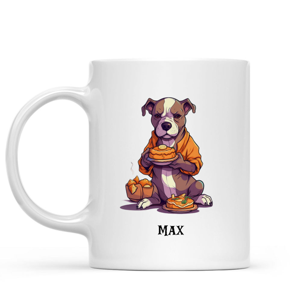 Halloween Dog Mug - Cute Anthropomorphic Pitbull Dog Cooking Halloween Pumpkin Cake - Mug_1