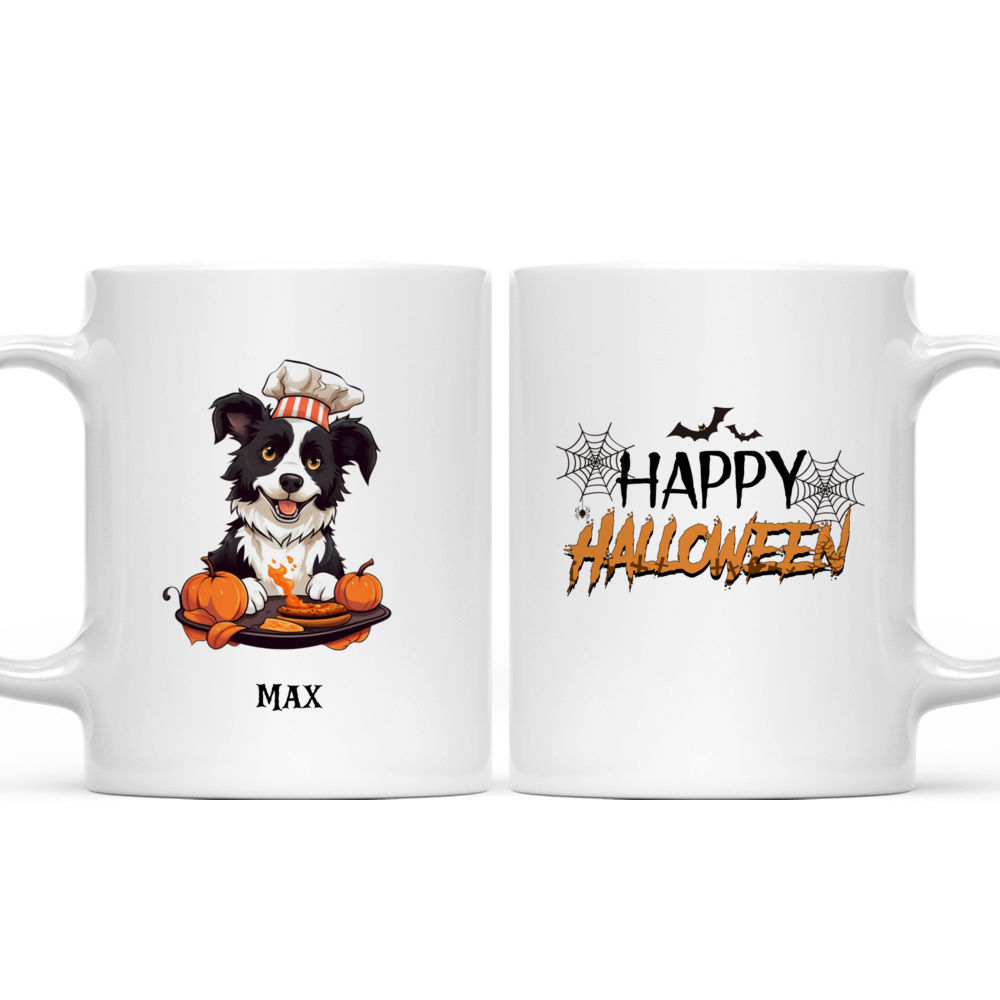 Personalized Mug - Halloween Dog Mug - Cute Border Collie Dog Cooking Halloween Cake_3
