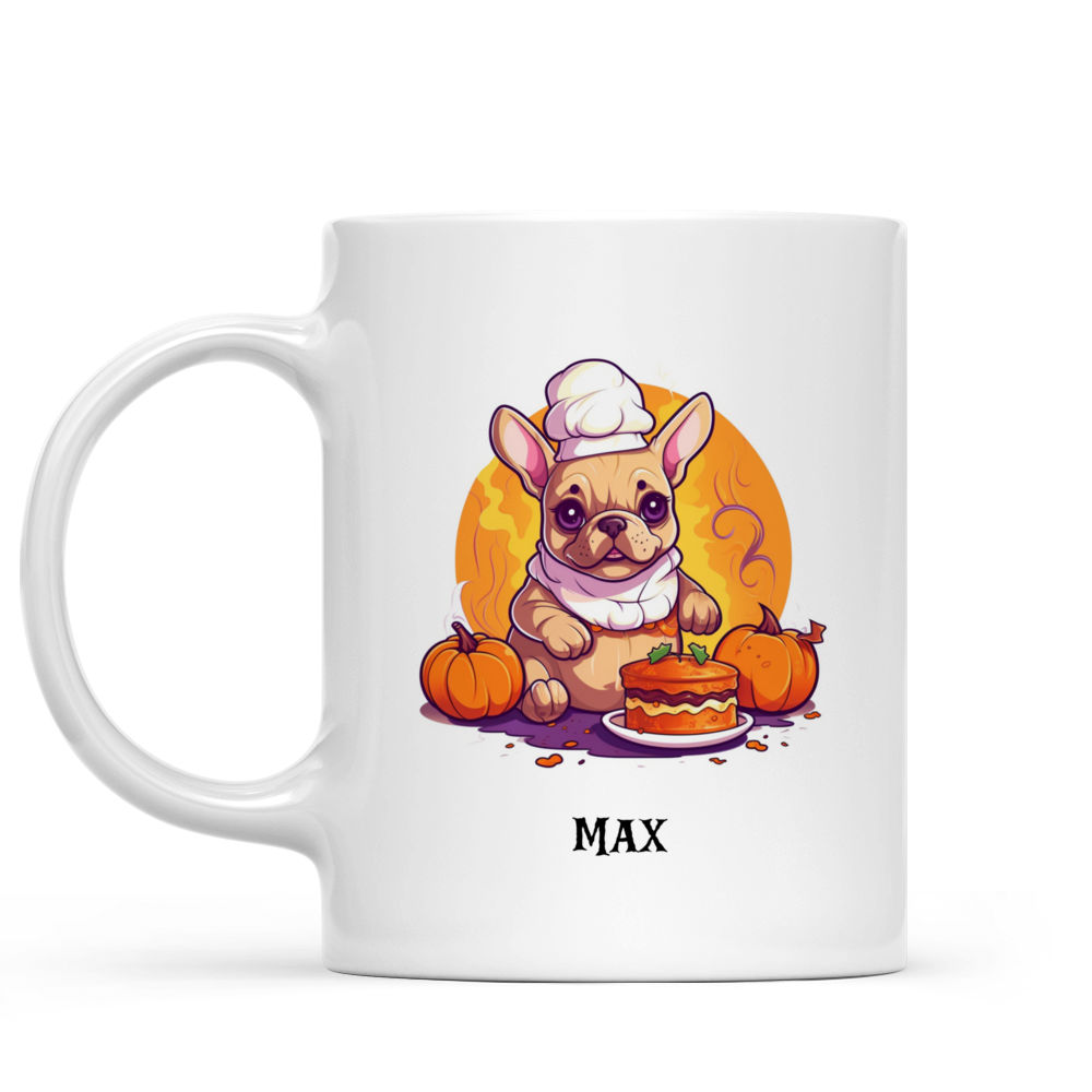 Personalized Mug - Halloween Dog Mug - Cute French Bulldog Cooking Halloween Pumpkin Cake_1