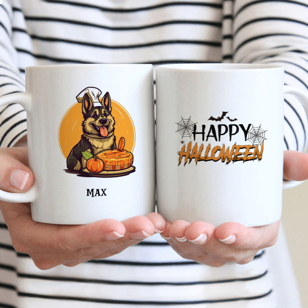 Halloween Dog Mug - Cute German Shepherd Dog Cooking Halloween Pumpkin Cake - Mug