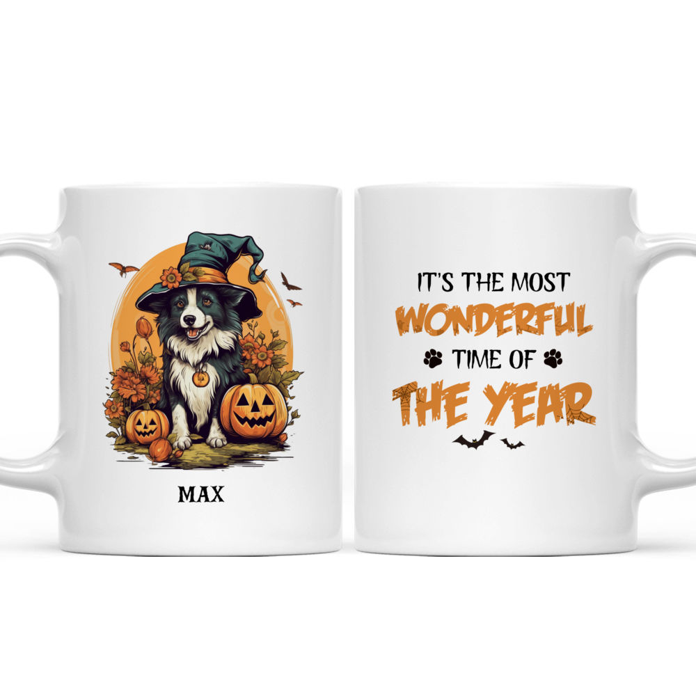 Personalized Mug - Halloween Dog Mug - Cute Border Collie Dog Wearing Gnome Costume Halloween Mug_3