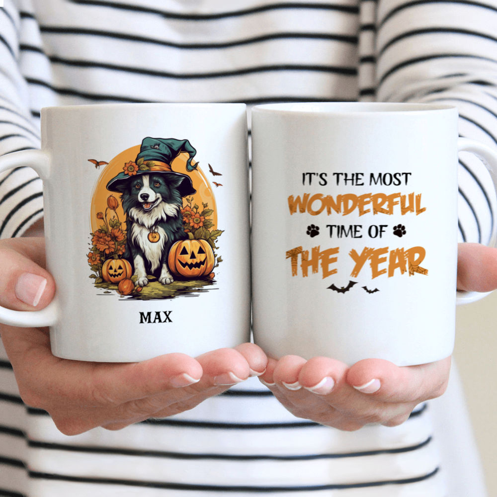 Halloween Dog Mug - Cute Border Collie Dog Wearing Gnome Costume Halloween Mug - Mug