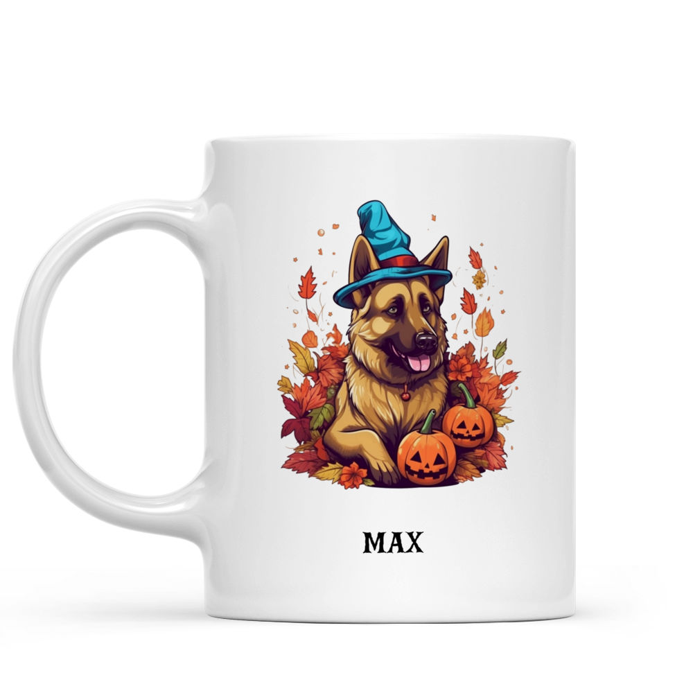 Personalized Mug - Halloween Dog Mug - Cute German Shepherd Dog in Gnome Costume Halloween Mug_1