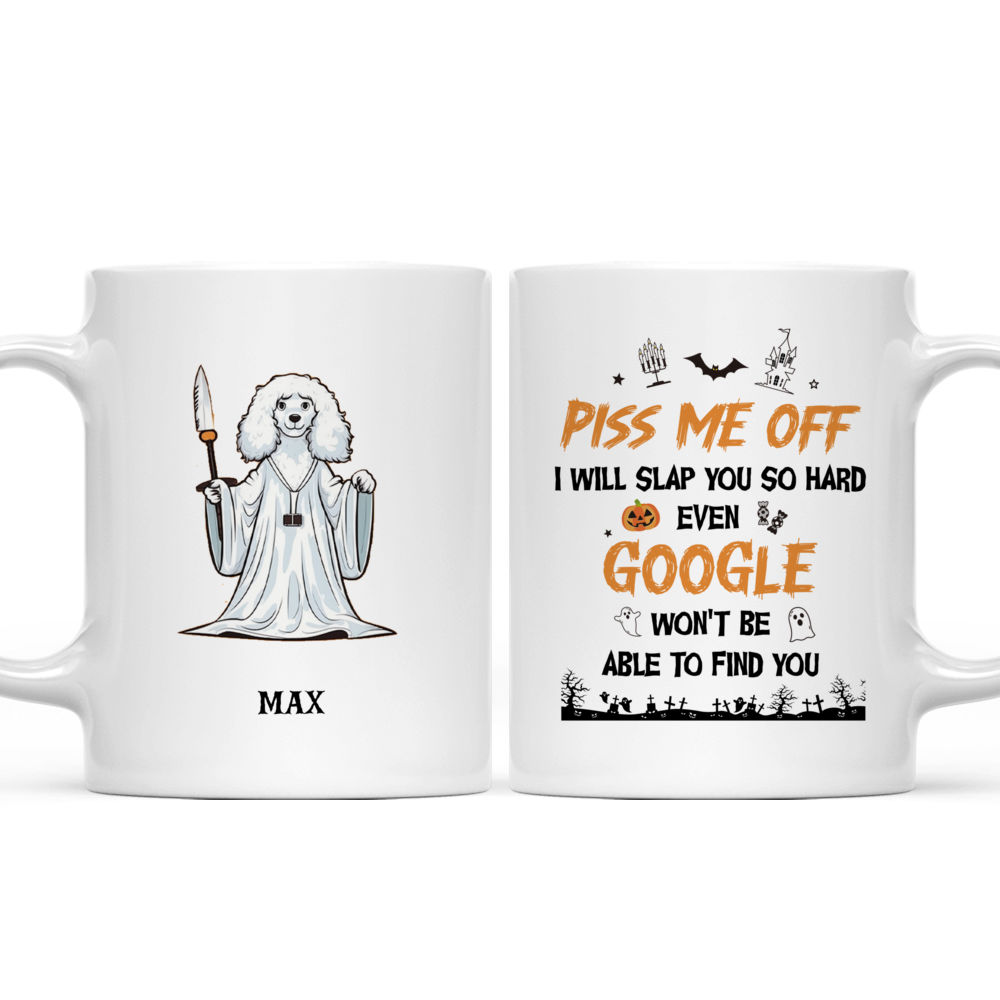 Cute Poodle Dog in Funny Halloween Ghost Costume Mug