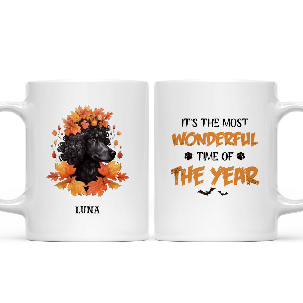 Halloween Dog Mug - Autumn Poodle Dog Wearing Maple Leaves Halloween Crown, Pumpkins, Flat Art - Mug_3